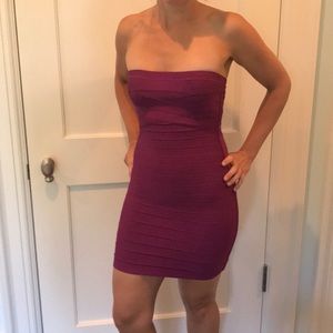 Herve Leger Purple Strapless Dress